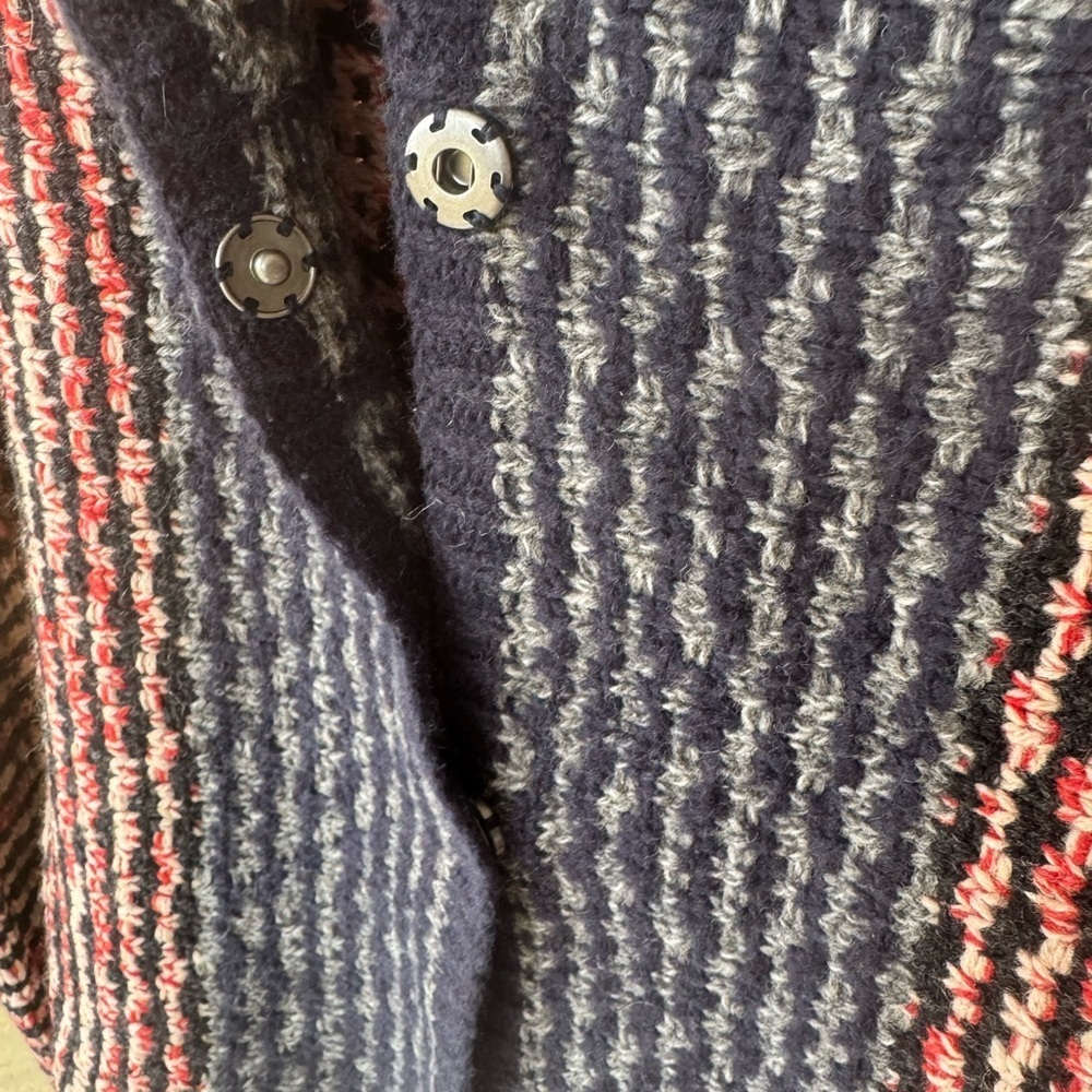 Free People Mixed Knit Wool Blend Cropped SweaterSz Small Open Back Snap Front - Picture 7 of 14